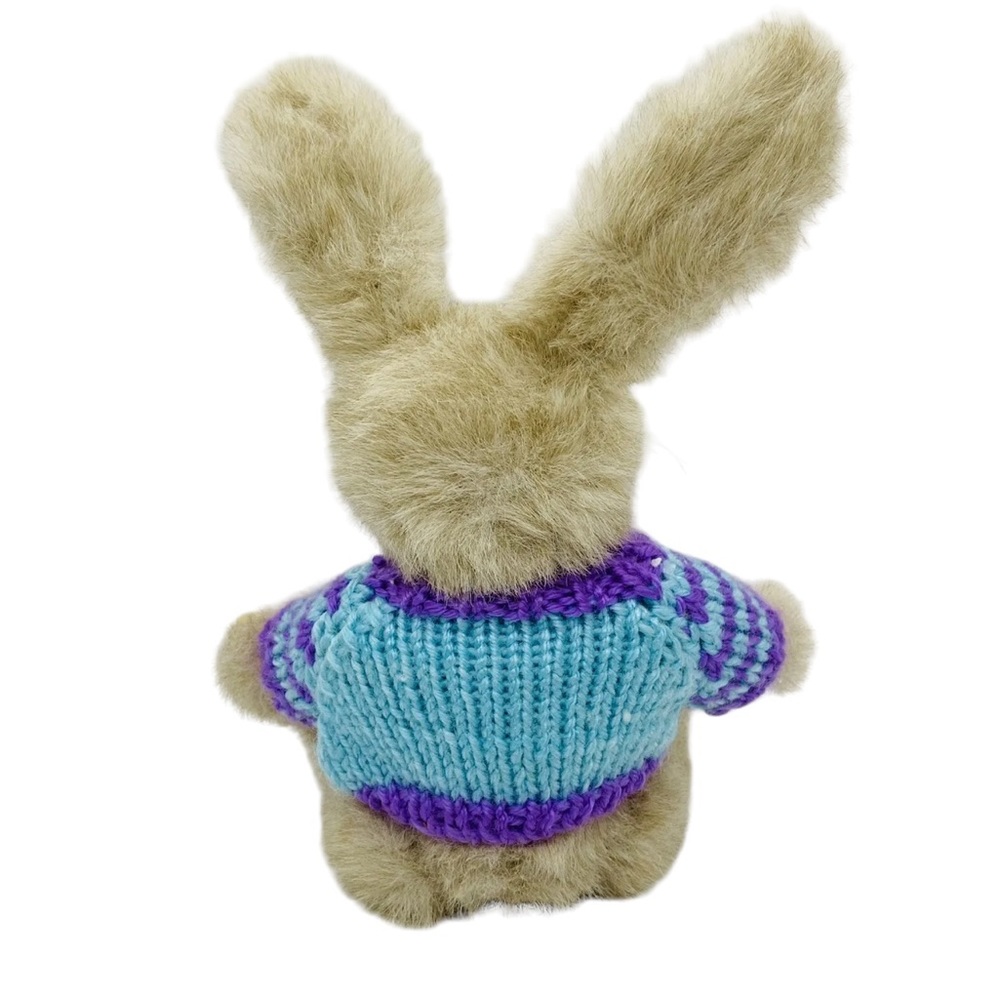 1988 Chrisha Playful Plush Brown Bunny Rabbit Knit Sweater 3D Carrot Easter Vtg - Picture 6 of 9